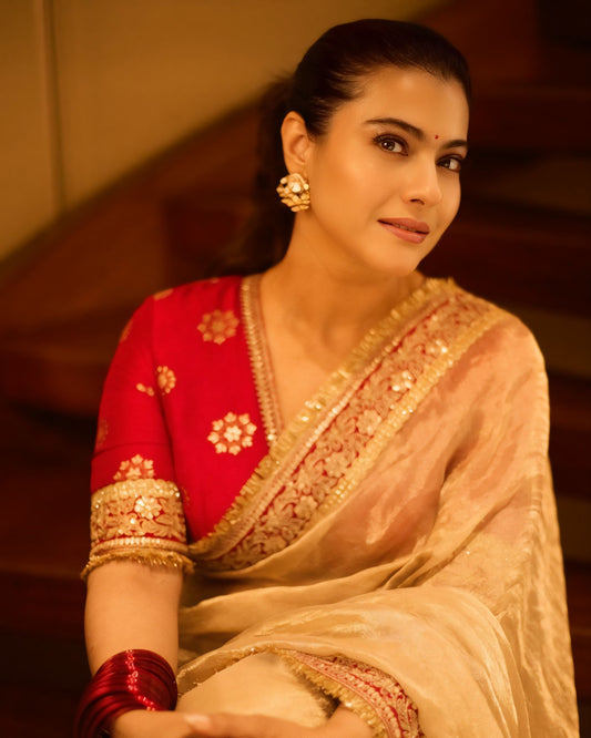 DESIGNER TRADITIONAL BEIGE TWEEL NET SILK PARTY WEAR SAREE