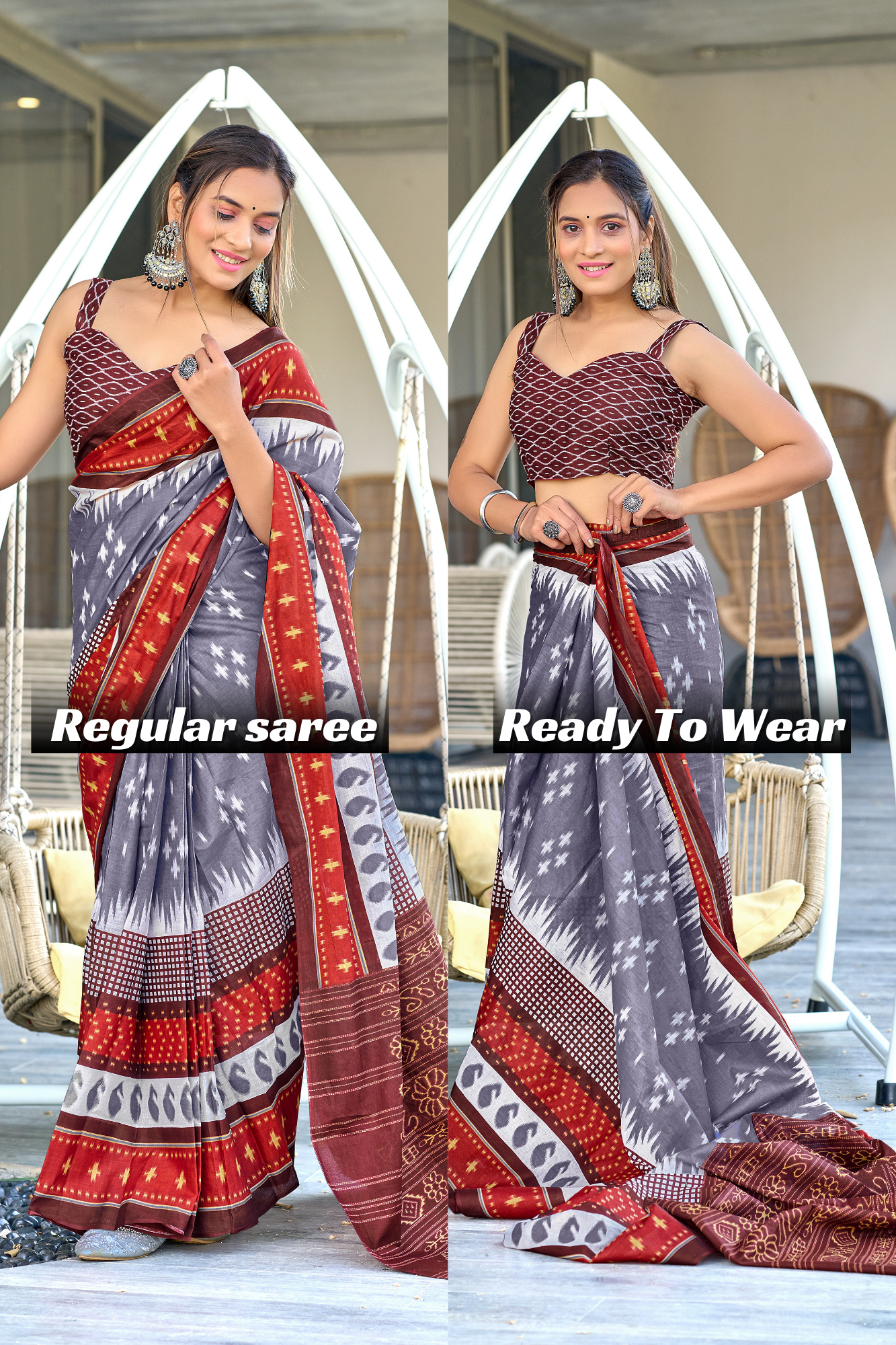 IKKAT PRINTED PURE COTTON FANCY SAREES WITH BLOUSE PICE