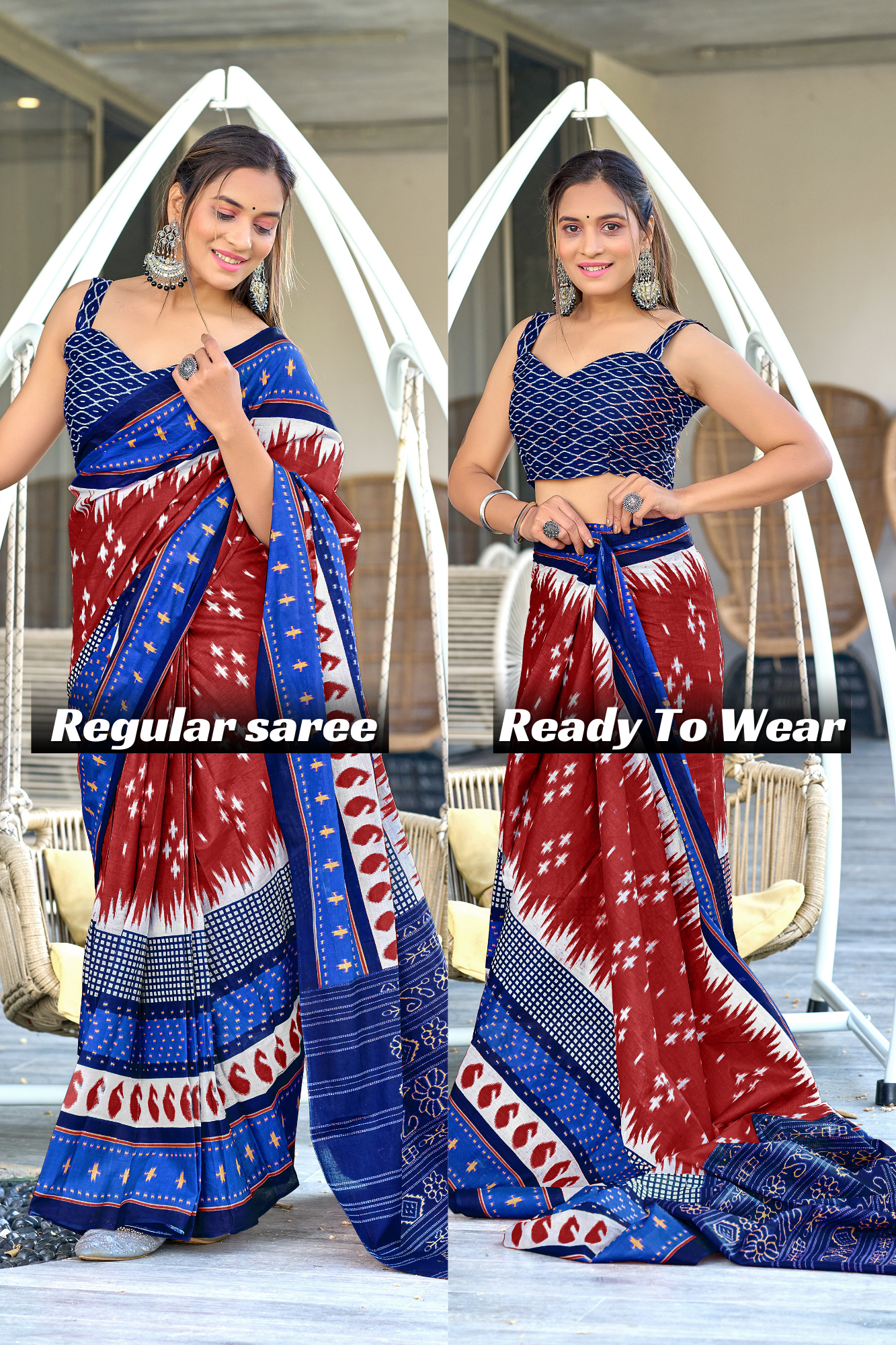 IKKAT PRINTED PURE COTTON FANCY SAREES WITH BLOUSE PICE