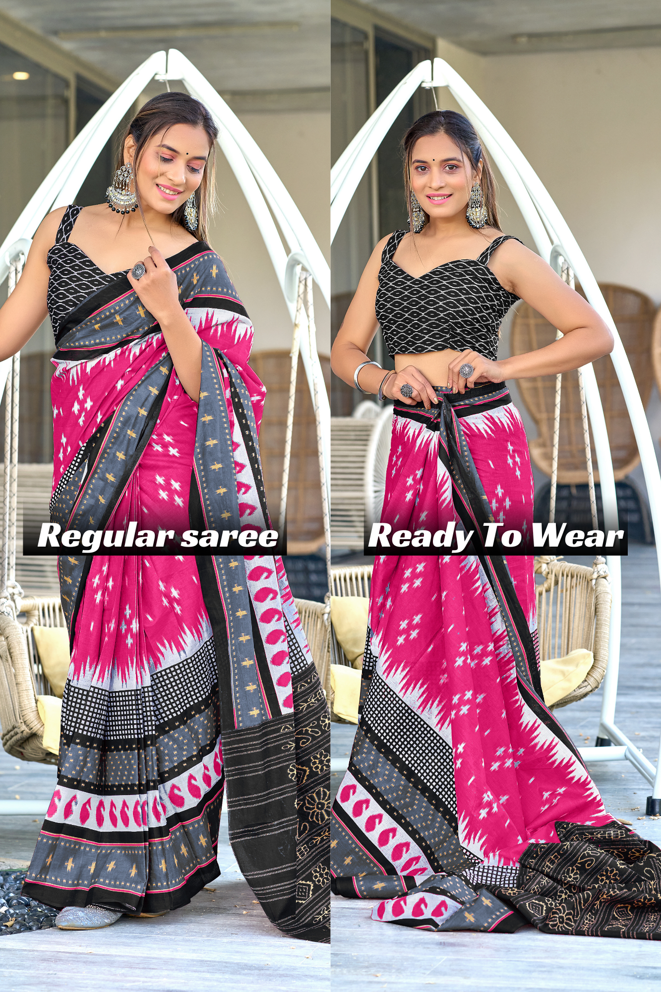 IKKAT PRINTED PURE COTTON FANCY SAREES WITH BLOUSE PICE