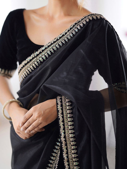 SOFT TWIL NET SILK EMBROIDERY WORK SAREE