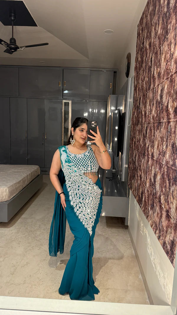 TRENDING READY TO WEAR SAREE WITH FULLY EMBROIDERED STYLIST BLOUSE