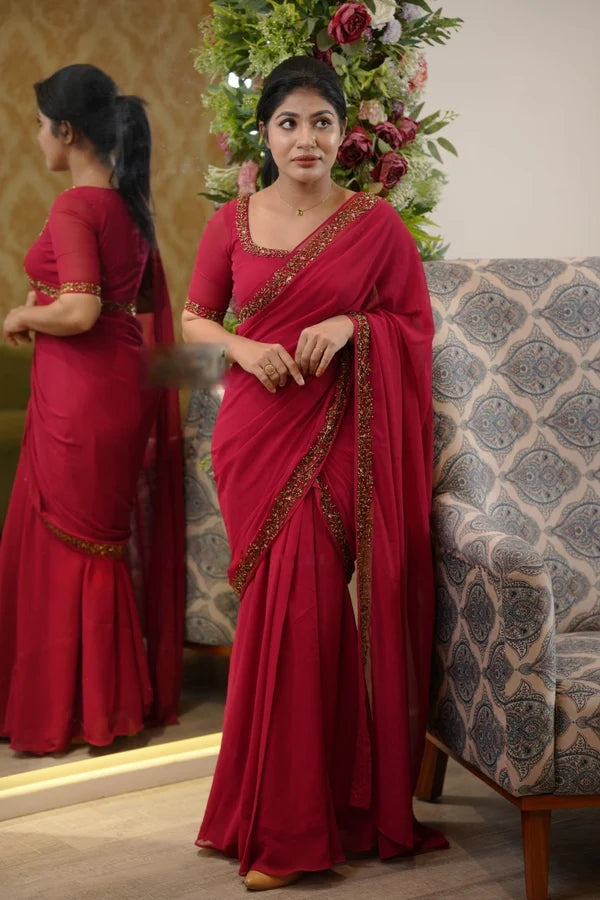 GOWN SAREE 1-MIN READY TO WEAR PREMIUM FAUX GEORGETTE WITH EMBROIDERY LACE