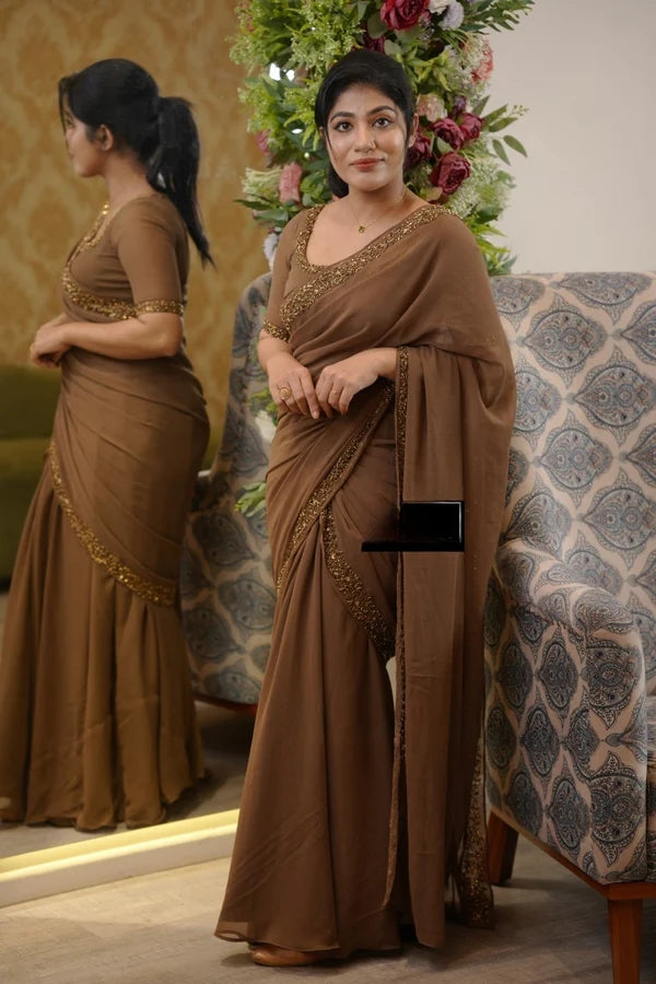 GOWN SAREE 1-MIN READY TO WEAR PREMIUM FAUX GEORGETTE WITH EMBROIDERY LACE