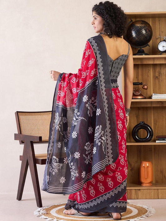 POCKET SAREE WITH READY TO WEAR PURE SOFT MUL MUL COTTON SILK SAREE