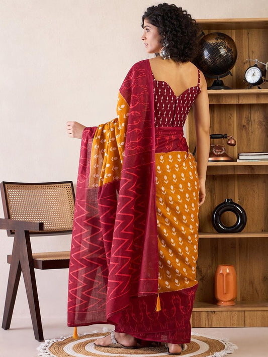 POCKET SAREE WITH READY TO WEAR PURE SOFT MUL MUL COTTON SILK SAREE
