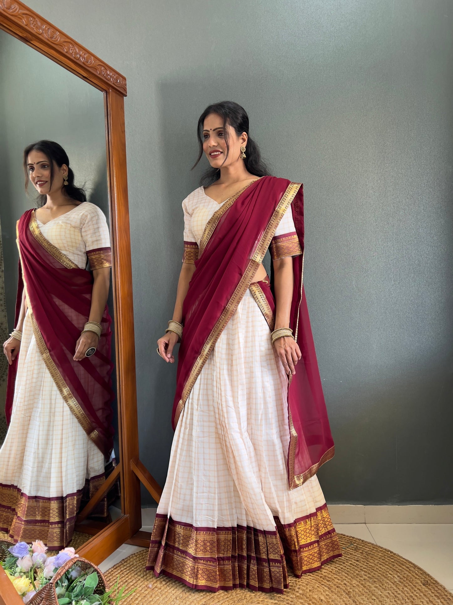 HALF SAREE -SOUTH INDIAN KACHI STYLE COTTON SILK