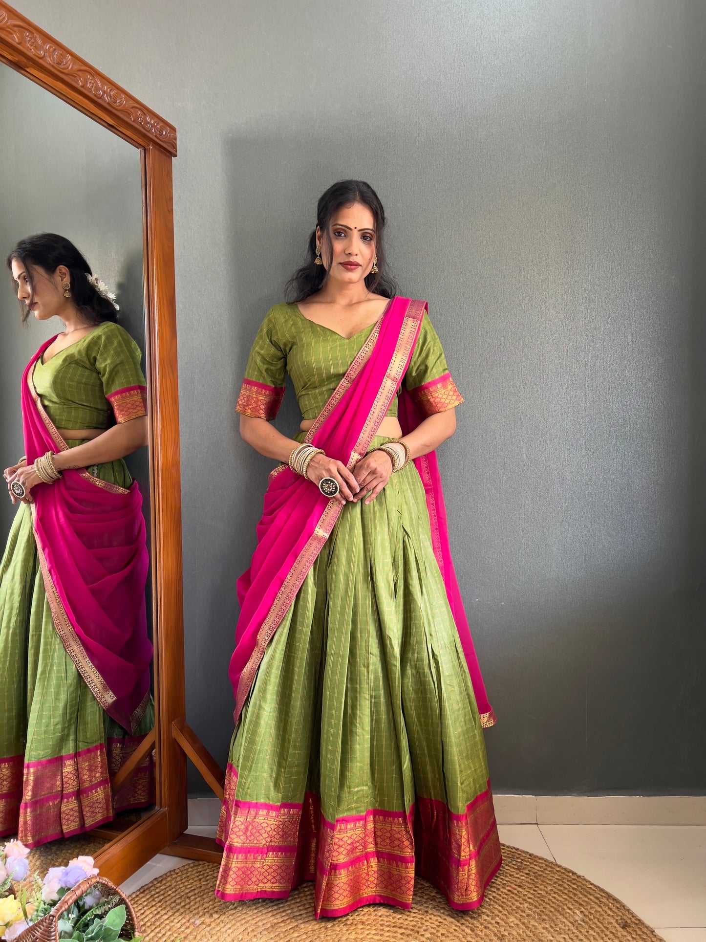 HALF SAREE -SOUTH INDIAN KACHI STYLE COTTON SILK
