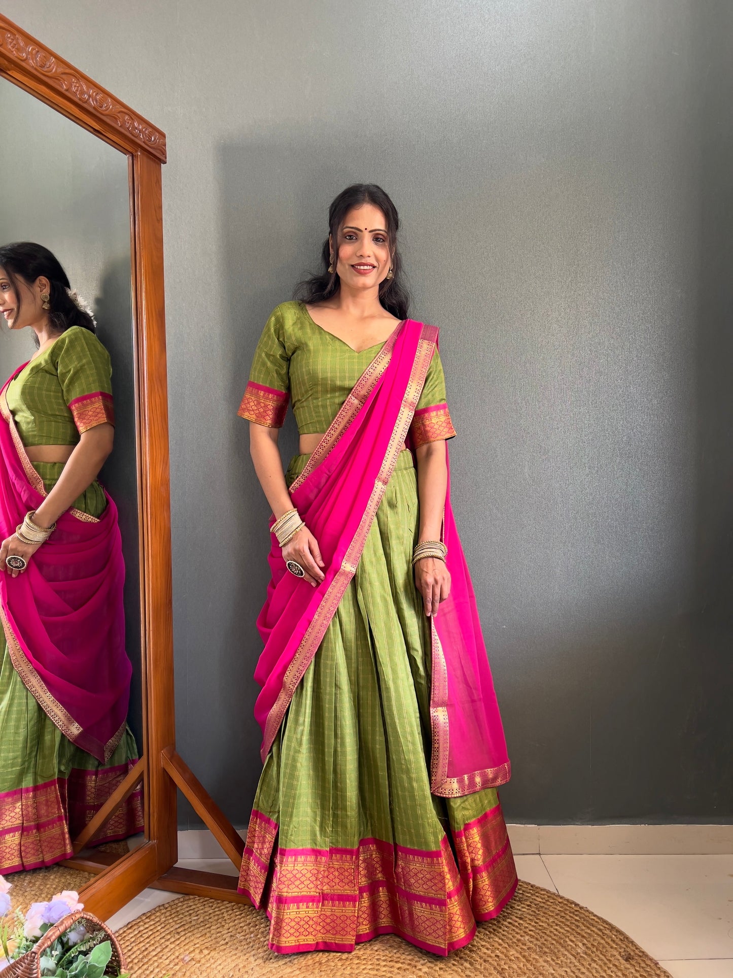 HALF SAREE -SOUTH INDIAN KACHI STYLE COTTON SILK