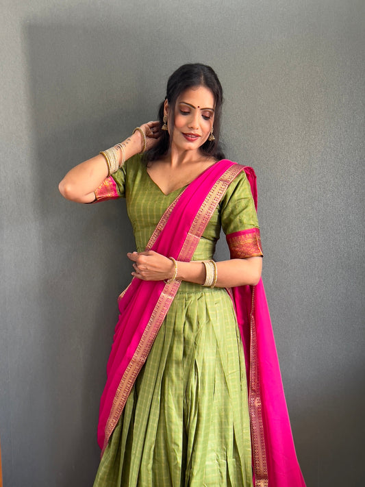 HALF SAREE -SOUTH INDIAN KACHI STYLE COTTON SILK