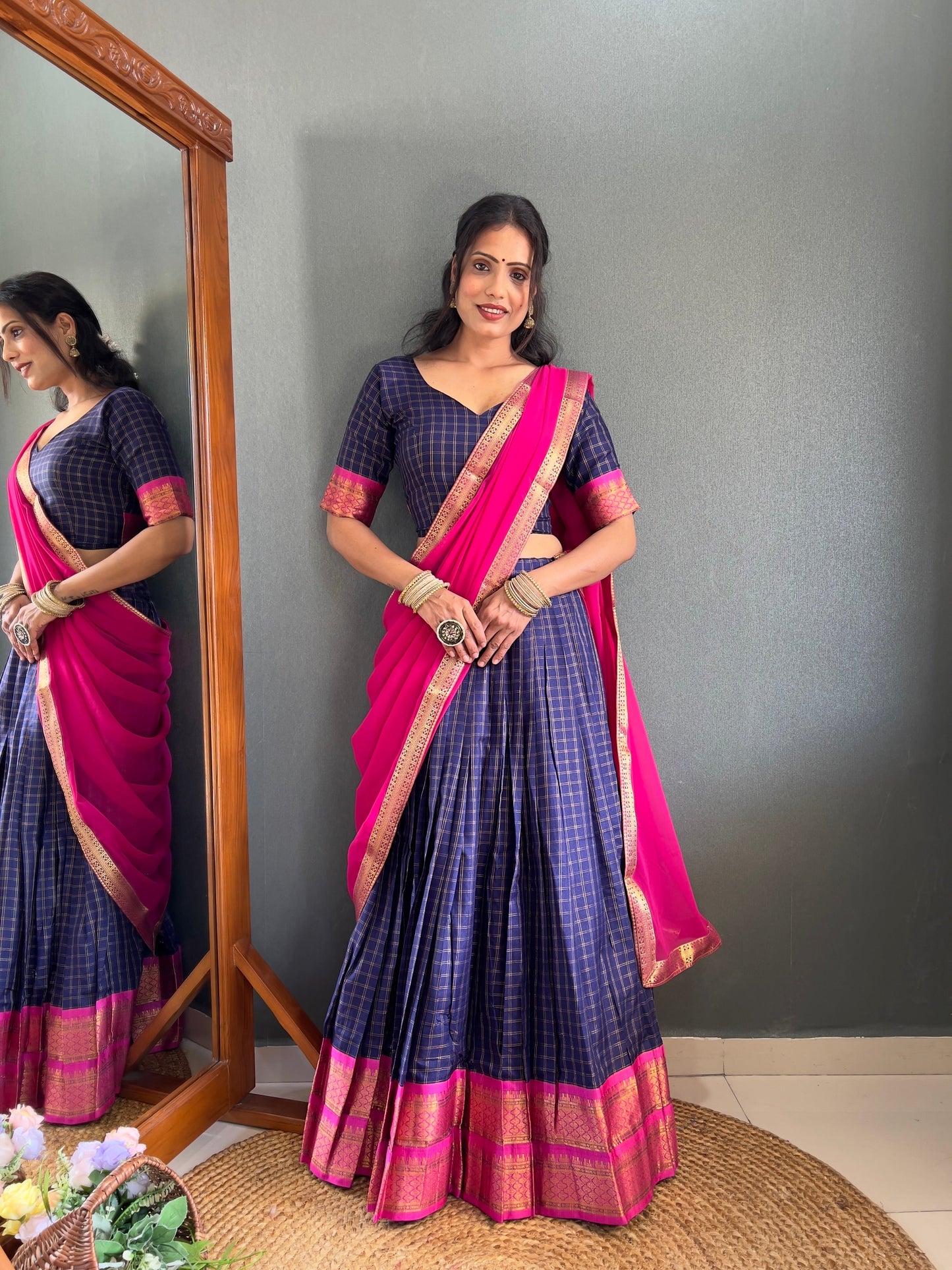 HALF SAREE -SOUTH INDIAN KACHI STYLE COTTON SILK