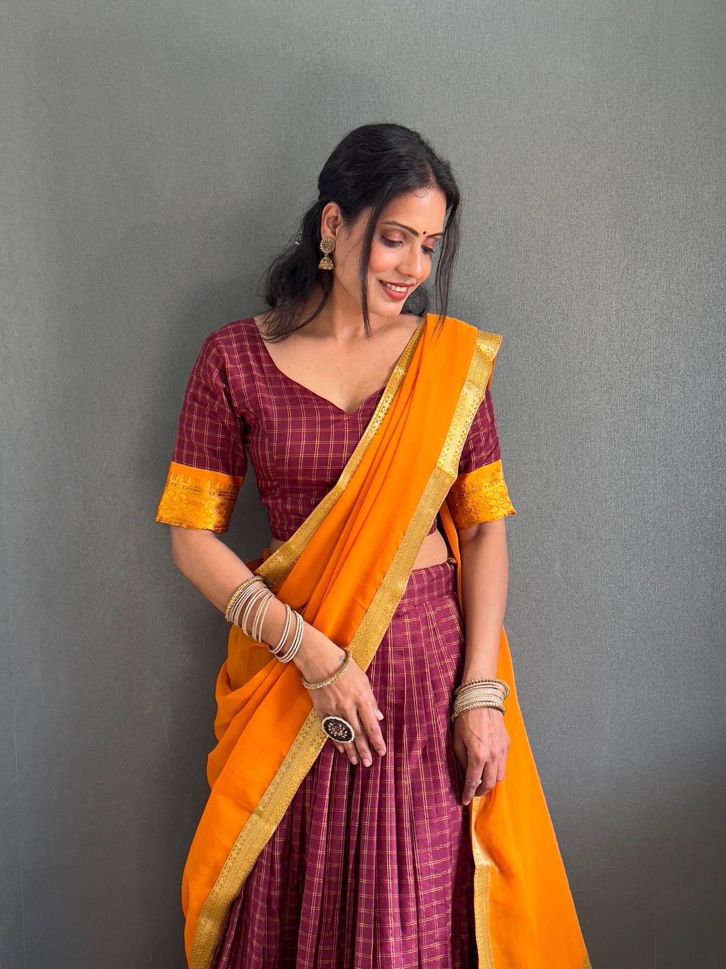 HALF SAREE -SOUTH INDIAN KACHI STYLE COTTON SILK