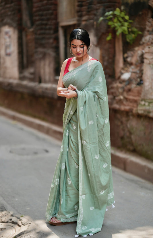 POCKET SAREE WITH READY TO WEAR PURE SOFT MUL MUL COTTON SILK SAREE