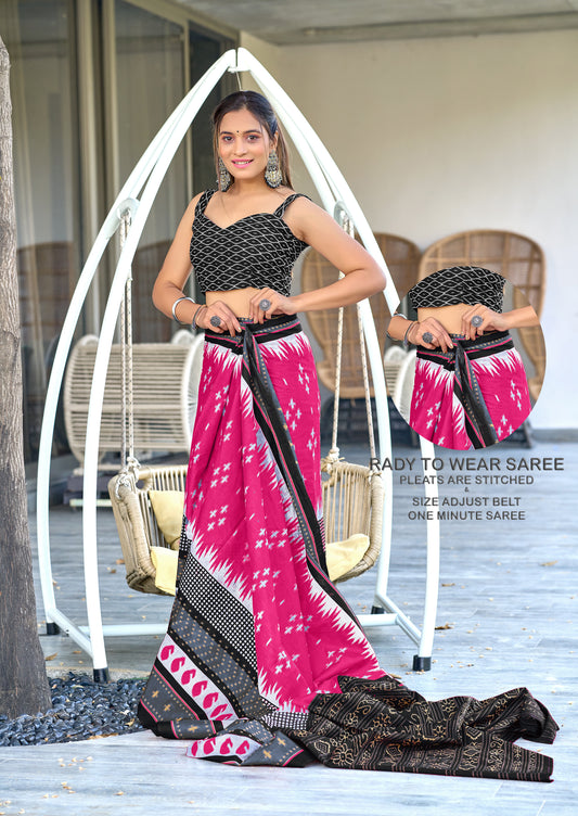 IKKAT PRINTED PURE COTTON FANCY SAREES WITH BLOUSE PICE
