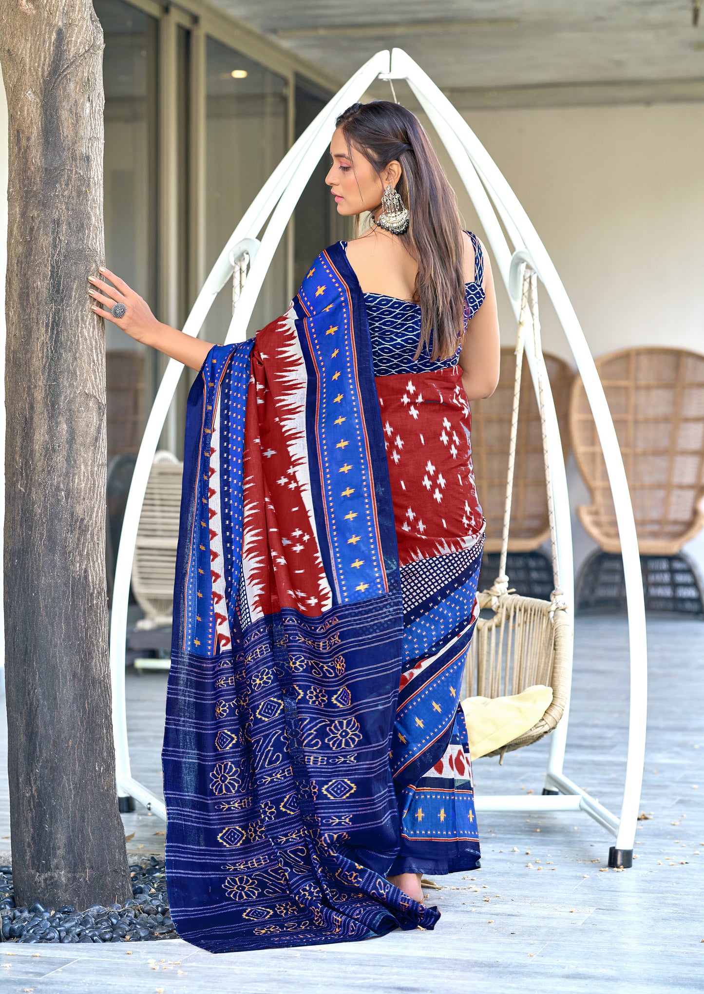 IKKAT PRINTED PURE COTTON FANCY SAREES WITH BLOUSE PICE