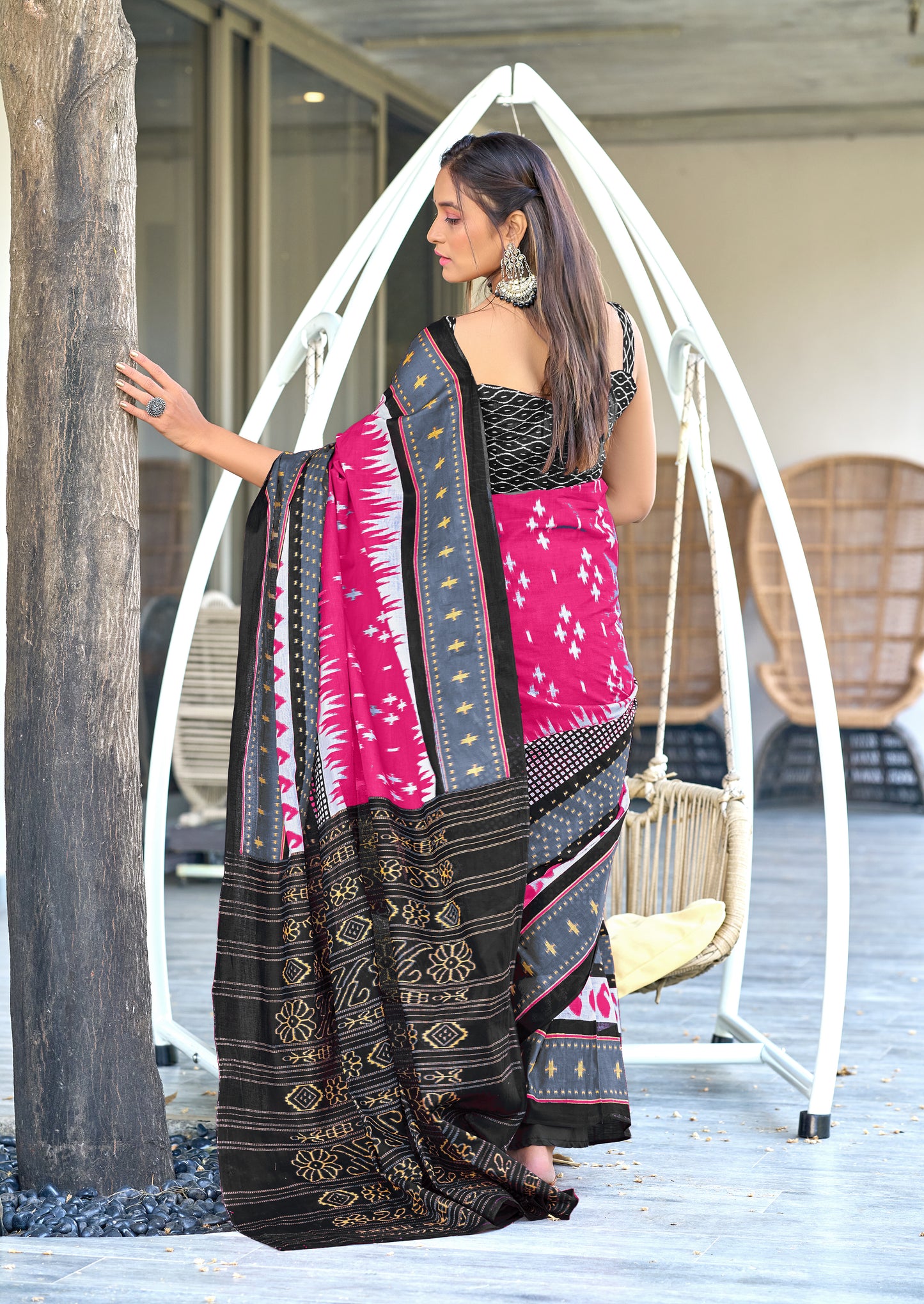 IKKAT PRINTED PURE COTTON FANCY SAREES WITH BLOUSE PICE