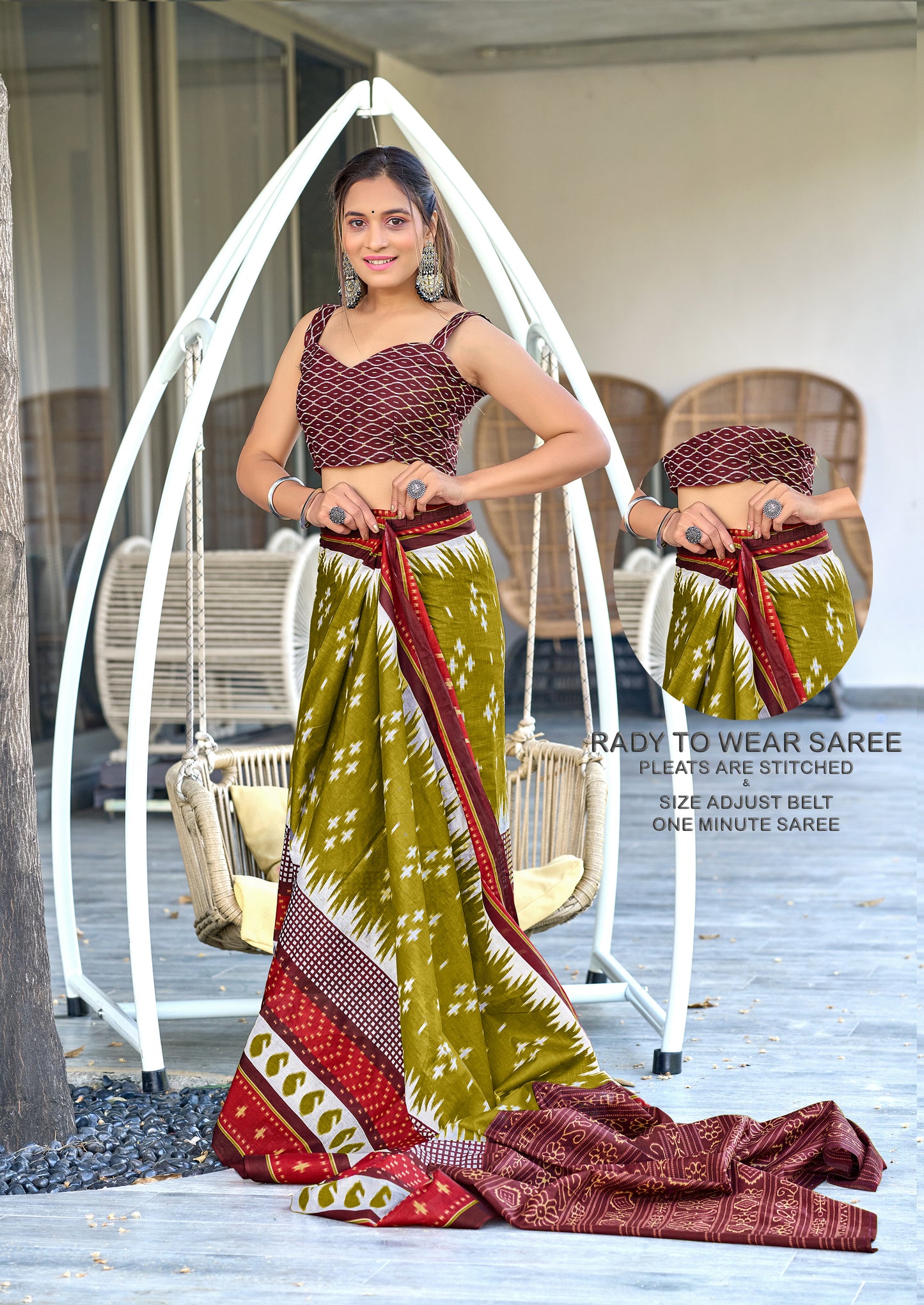 IKKAT PRINTED PURE COTTON FANCY SAREES WITH BLOUSE PICE