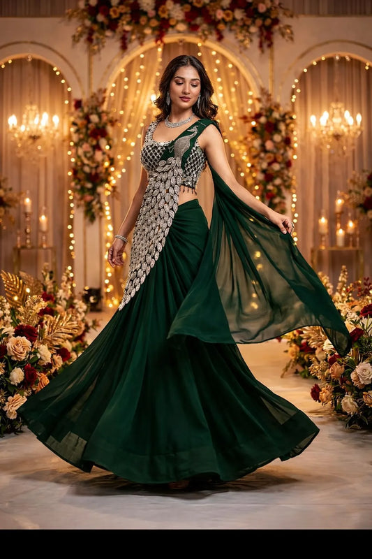 TRENDING READY TO WEAR SAREE WITH FULLY EMBROIDERED STYLIST BLOUSE