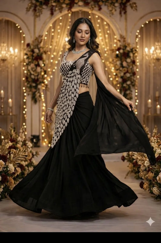 TRENDING READY TO WEAR SAREE WITH FULLY EMBROIDERED STYLIST BLOUSE