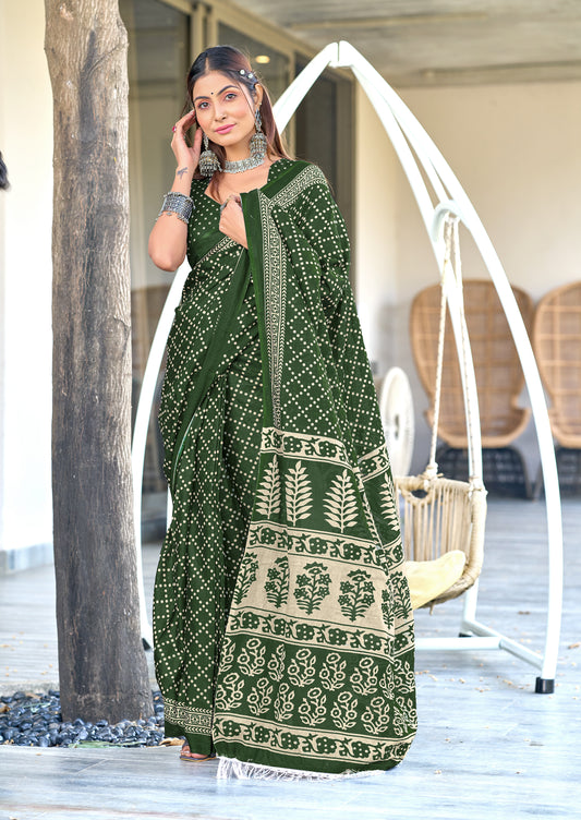 PURE COTTON FANCY BAGRU BLOCK PRINT SAREE