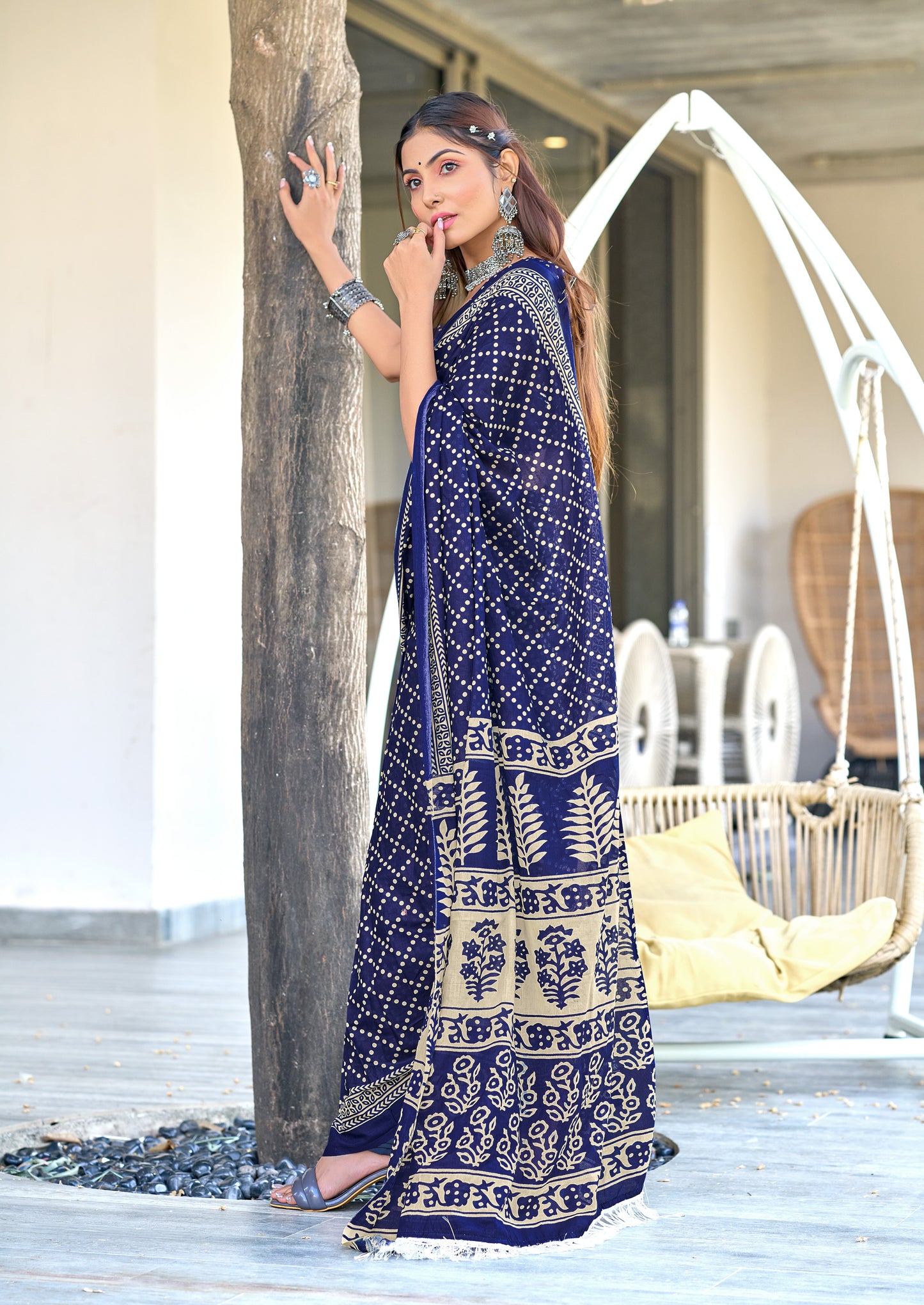 PURE COTTON FANCY BAGRU BLOCK PRINT SAREE