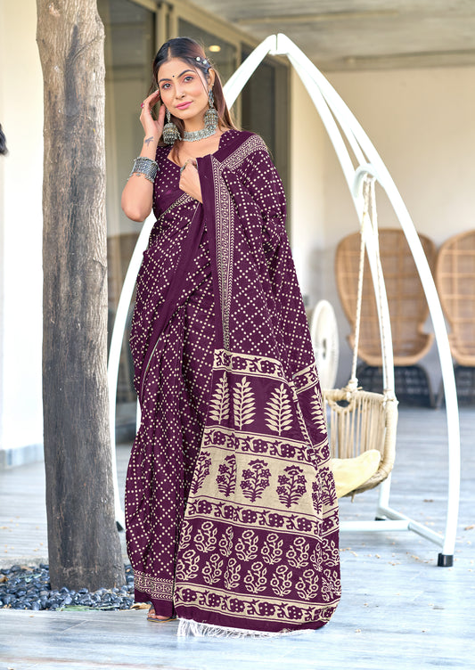 PURE COTTON FANCY BAGRU BLOCK PRINT SAREE