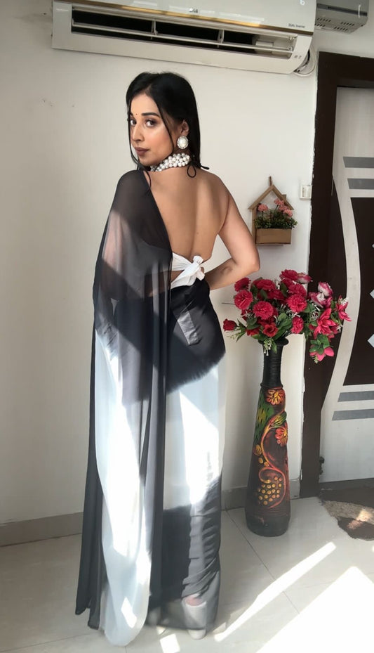 1 MIN READY TO WEAR SAREE IN IMPORTED GEORGETTE WITH HEAVY BLOUSE
