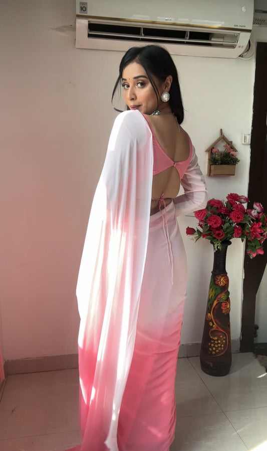 1 MIN READY TO WEAR SAREE IN IMPORTED GEORGETTE WITH HEAVY BLOUSE