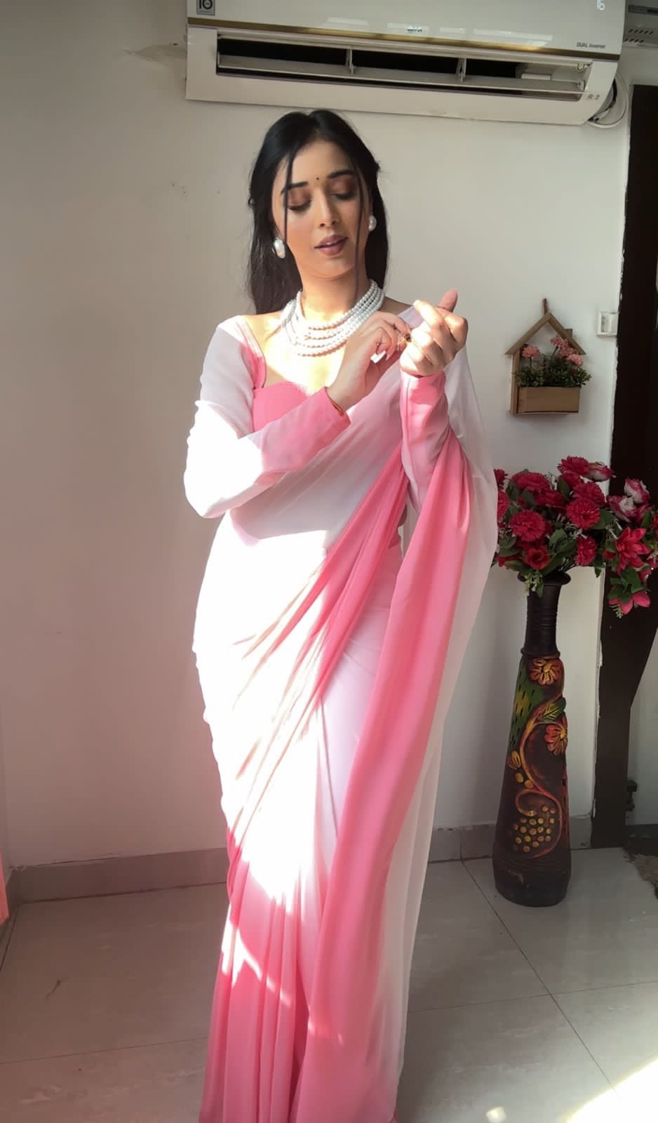 1 MIN READY TO WEAR SAREE IN IMPORTED GEORGETTE WITH HEAVY BLOUSE