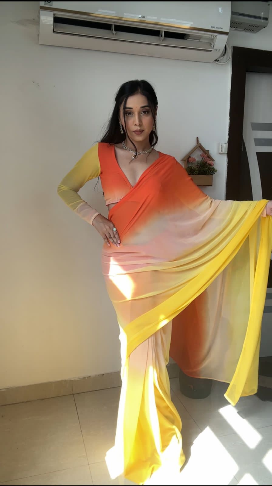 1 MIN READY TO WEAR SAREE IN IMPORTED GEORGETTE WITH HEAVY BLOUSE