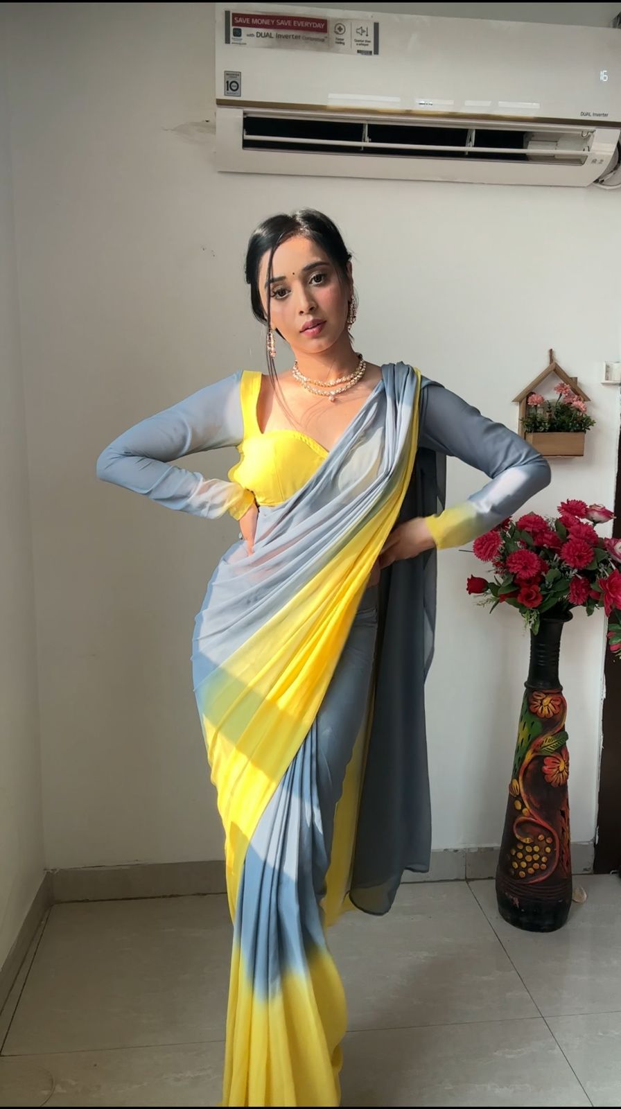 1 MIN READY TO WEAR SAREE IN IMPORTED GEORGETTE WITH HEAVY BLOUSE
