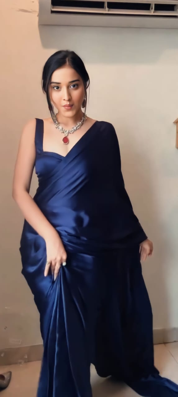 1 MIN READY TO WEAR SAREE IN PURE SOFT SATIN SILK SAREE WITH BLOUSE