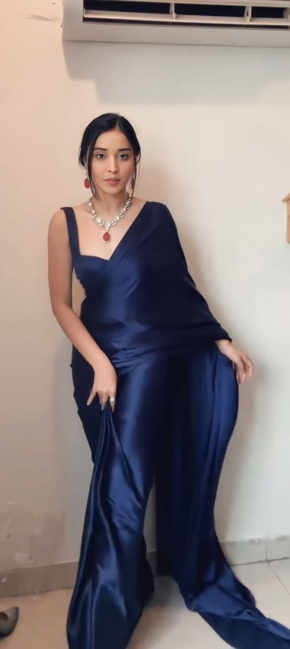 1 MIN READY TO WEAR SAREE IN PURE SOFT SATIN SILK SAREE WITH BLOUSE