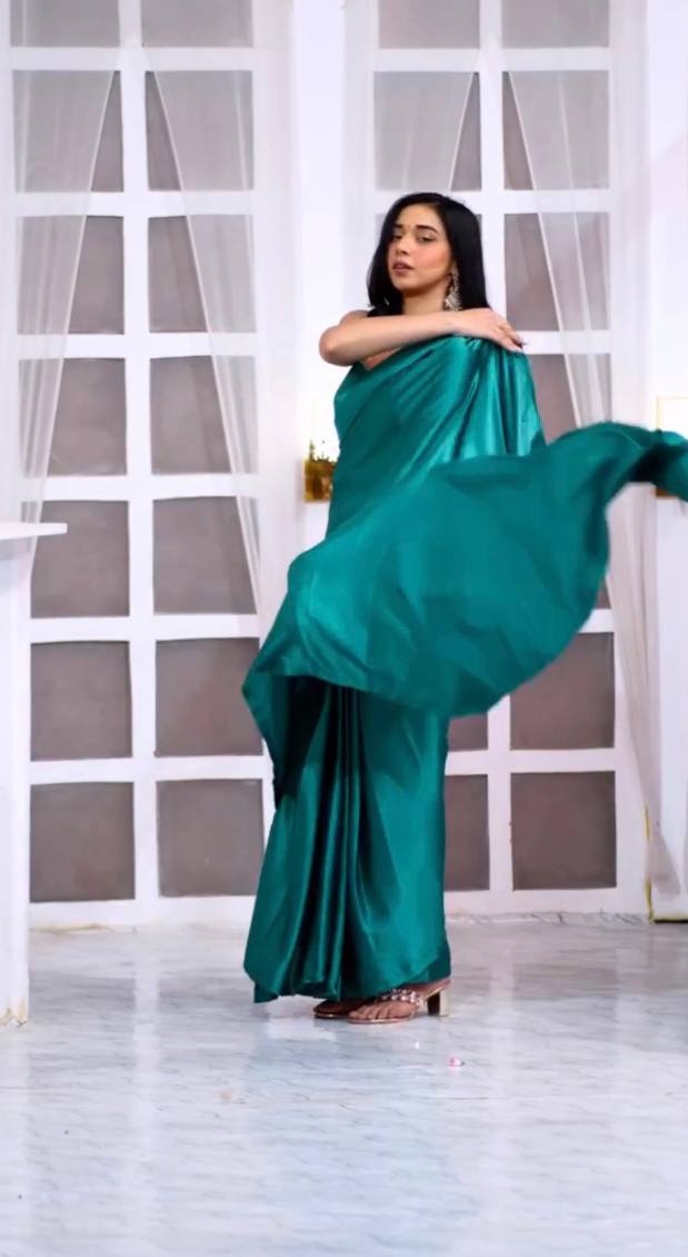 1 MIN READY TO WEAR SAREE IN PURE SOFT SATIN SILK SAREE WITH BLOUSE