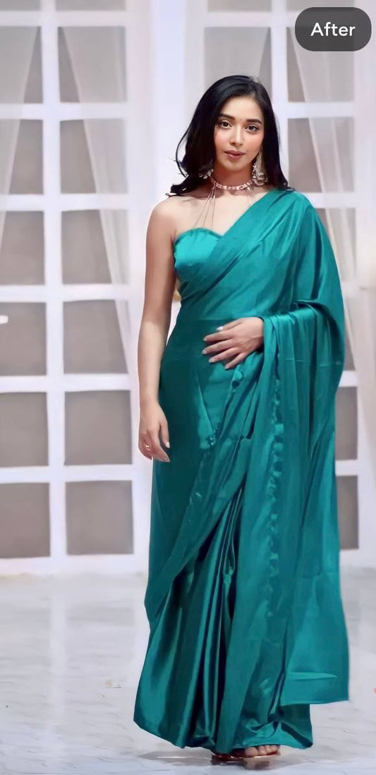 1 MIN READY TO WEAR SAREE IN PURE SOFT SATIN SILK SAREE WITH BLOUSE