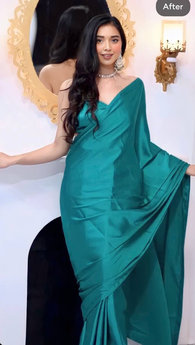 1 MIN READY TO WEAR SAREE IN PURE SOFT SATIN SILK SAREE WITH BLOUSE