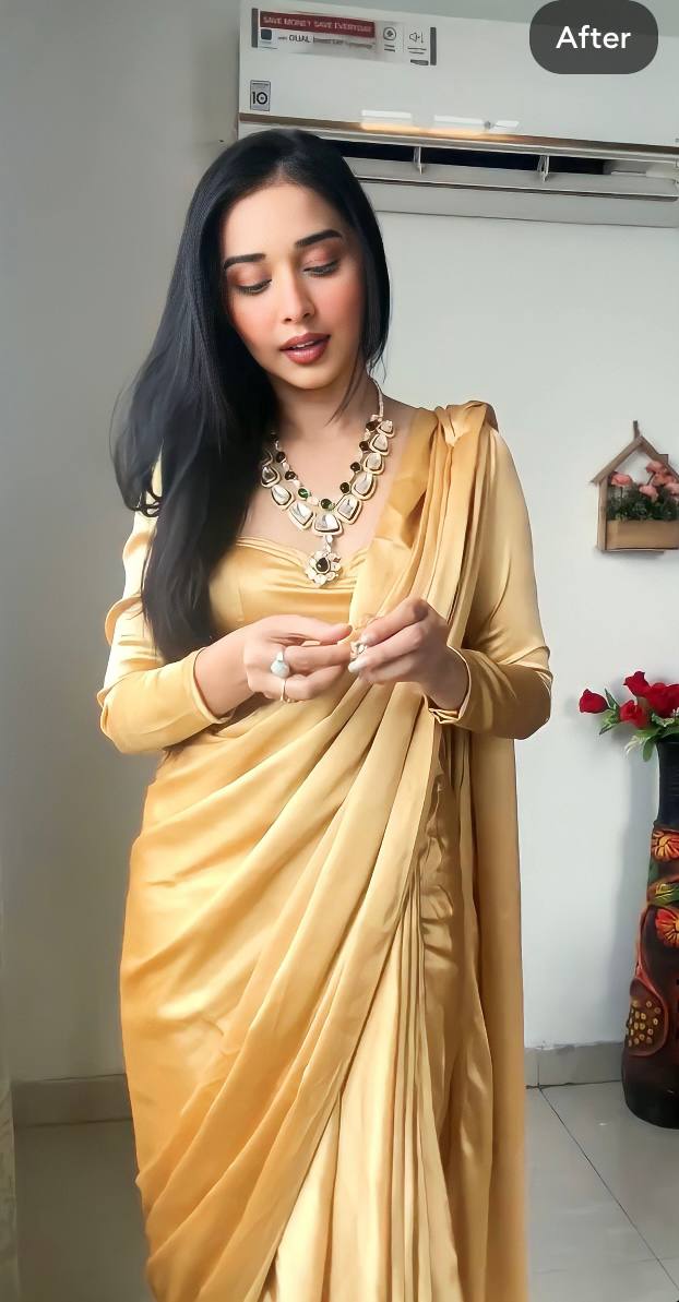 1 MIN READY TO WEAR SAREE IN PURE SOFT SATIN SILK SAREE WITH BLOUSE