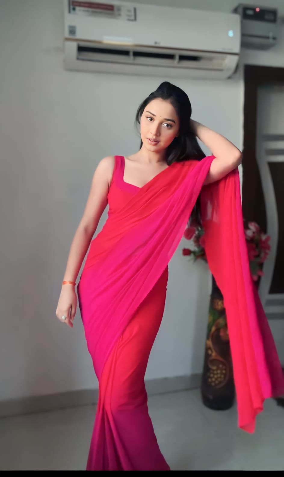 1 MIN READY TO WEAR SAREE IN SOFT GEORGETTE SILK WITH BLOUSE