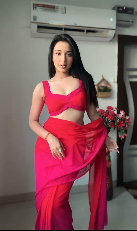 1 MIN READY TO WEAR SAREE IN SOFT GEORGETTE SILK WITH BLOUSE