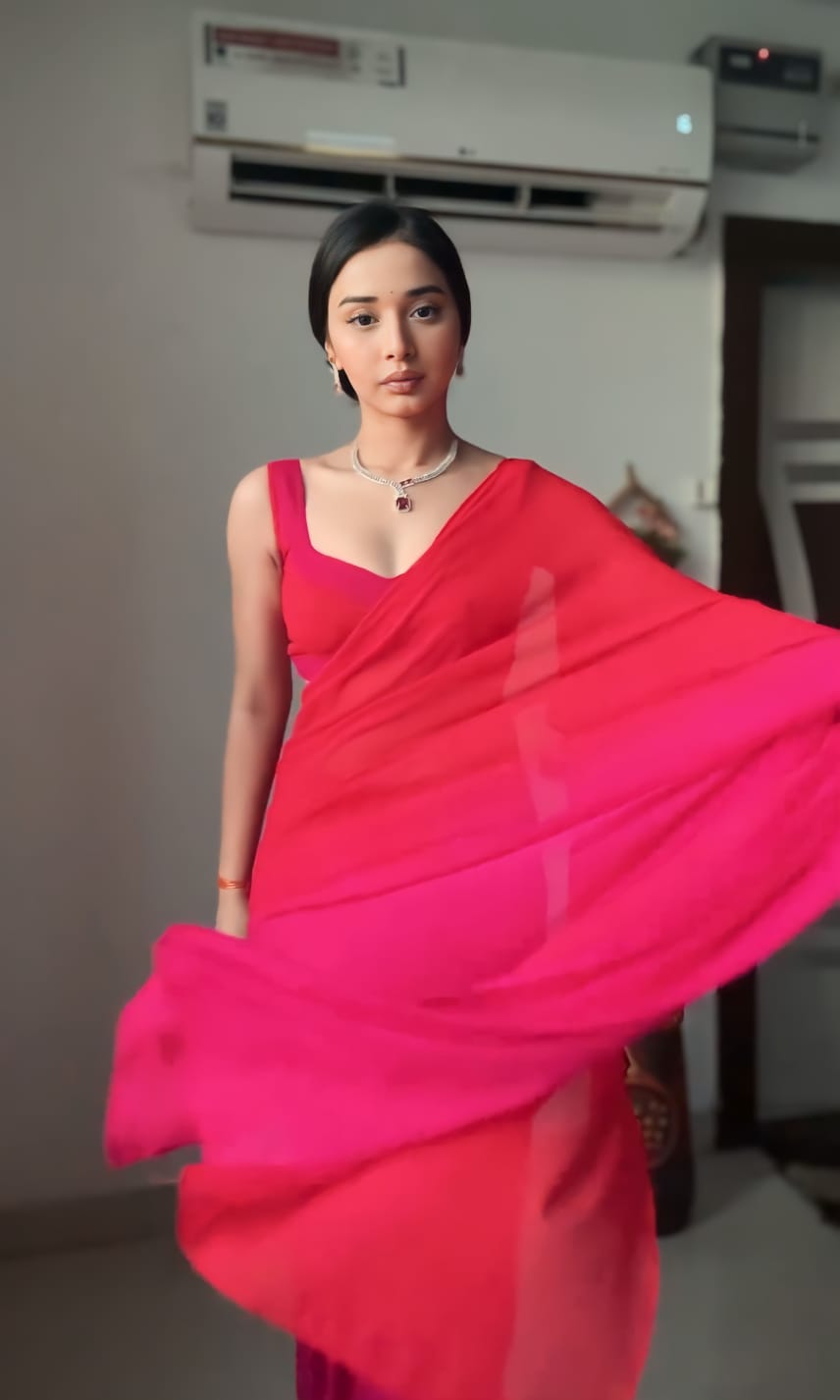 1 MIN READY TO WEAR SAREE IN SOFT GEORGETTE SILK WITH BLOUSE
