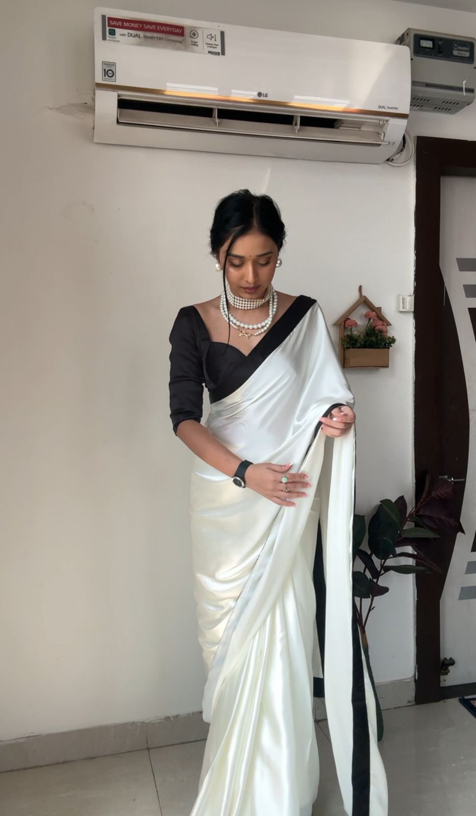 1 MIN READY TO WEAR SAREE IN PURE SOFT SATIN SILK SAREE WITH BLOUSE