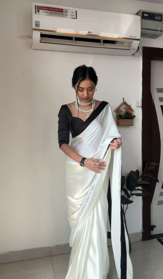 1 MIN READY TO WEAR SAREE IN PURE SOFT SATIN SILK SAREE WITH BLOUSE