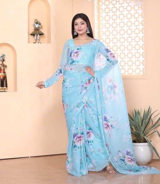 1-MIN READY TO WEAR SAREE IN SOFT GEORGETTE SILK WITH BLOUSE