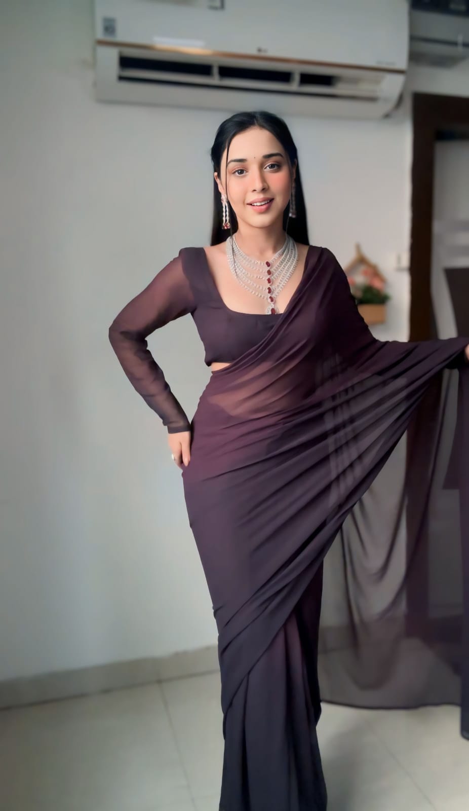 1 MIN READY TO WEAR SAREE IN IMPORTED GEORGETTE WITH BLOUSE