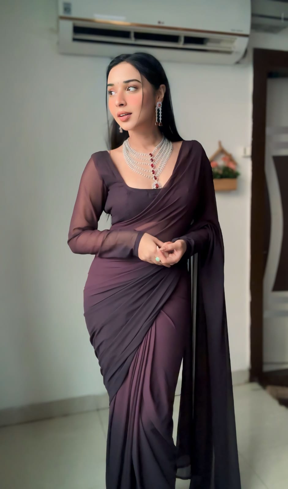 1 MIN READY TO WEAR SAREE IN IMPORTED GEORGETTE WITH BLOUSE