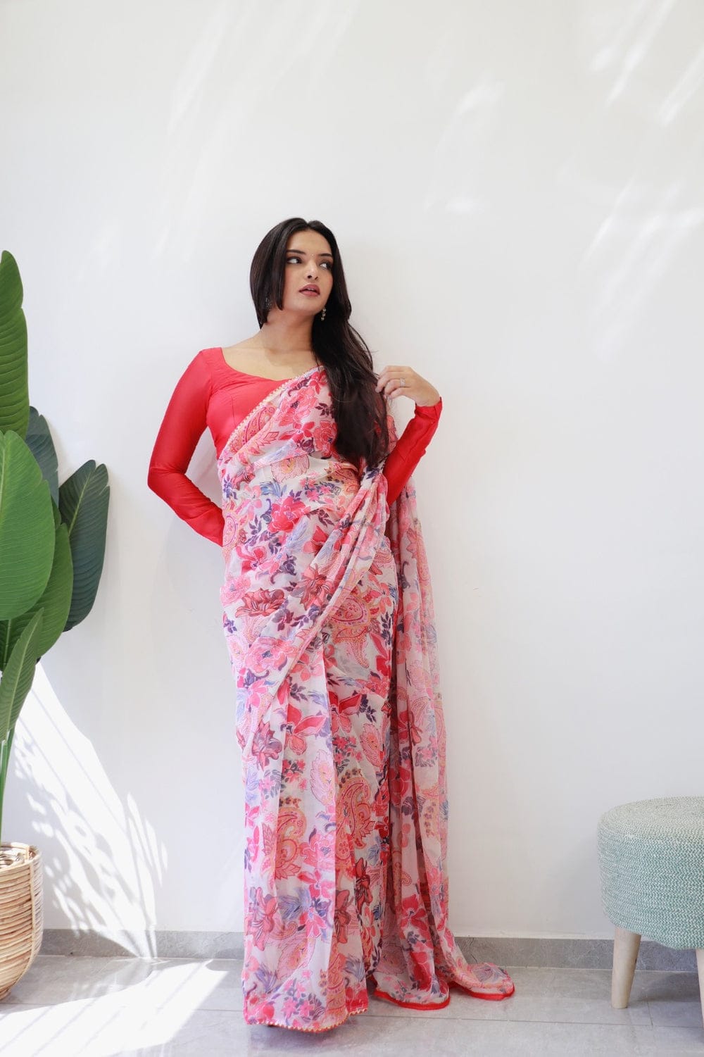 1 MIN READY TO WEAR SAREE IN PURE SOFT GEORGETTE WITH BLOUSE