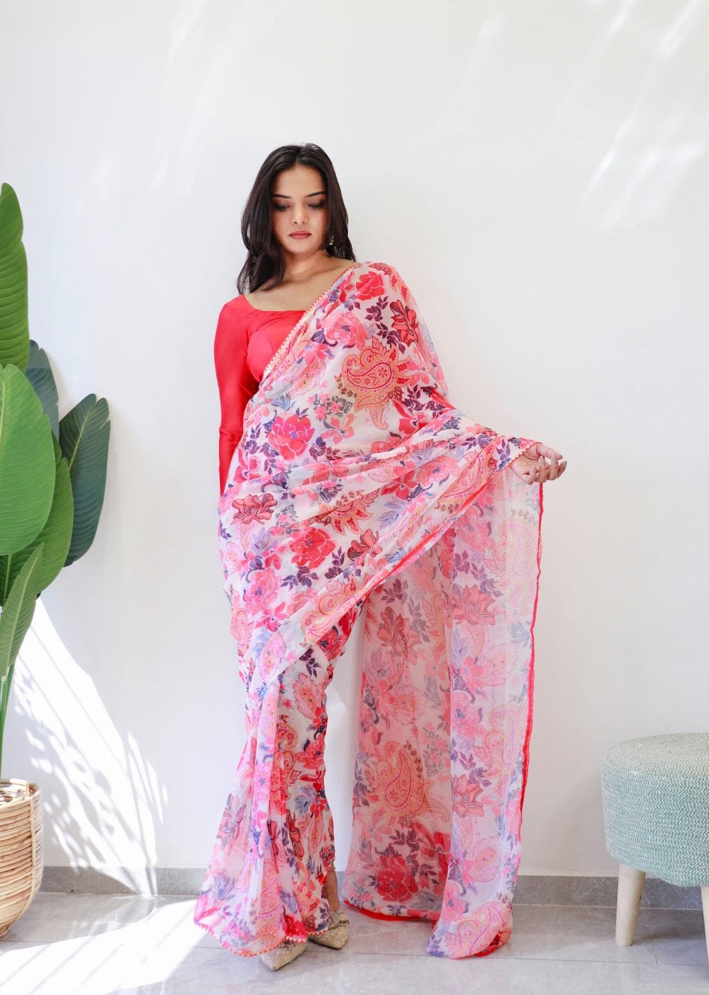 1 MIN READY TO WEAR SAREE IN PURE SOFT GEORGETTE WITH BLOUSE