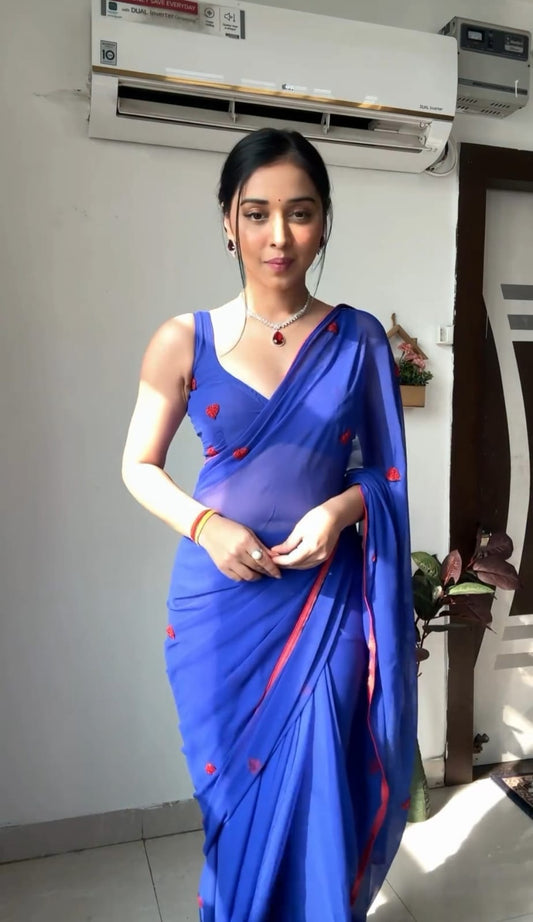 1 MIN READY TO WEAR SAREE IN PURE SOFT GEORGETTE WITH BLOUSE