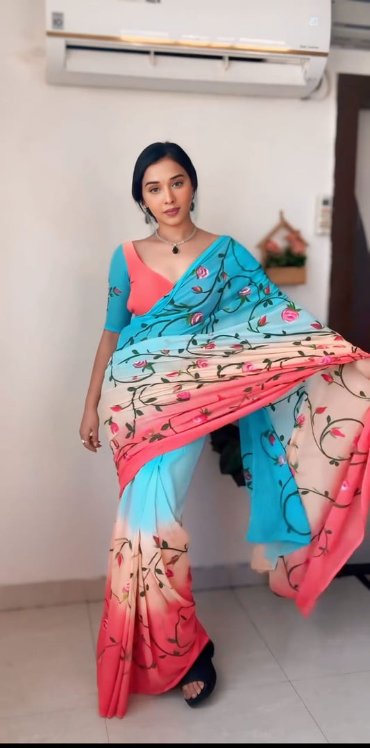 1 MIN READY TO WEAR SAREE IN PURE SOFT GEORGETTE WITH BLOUSE