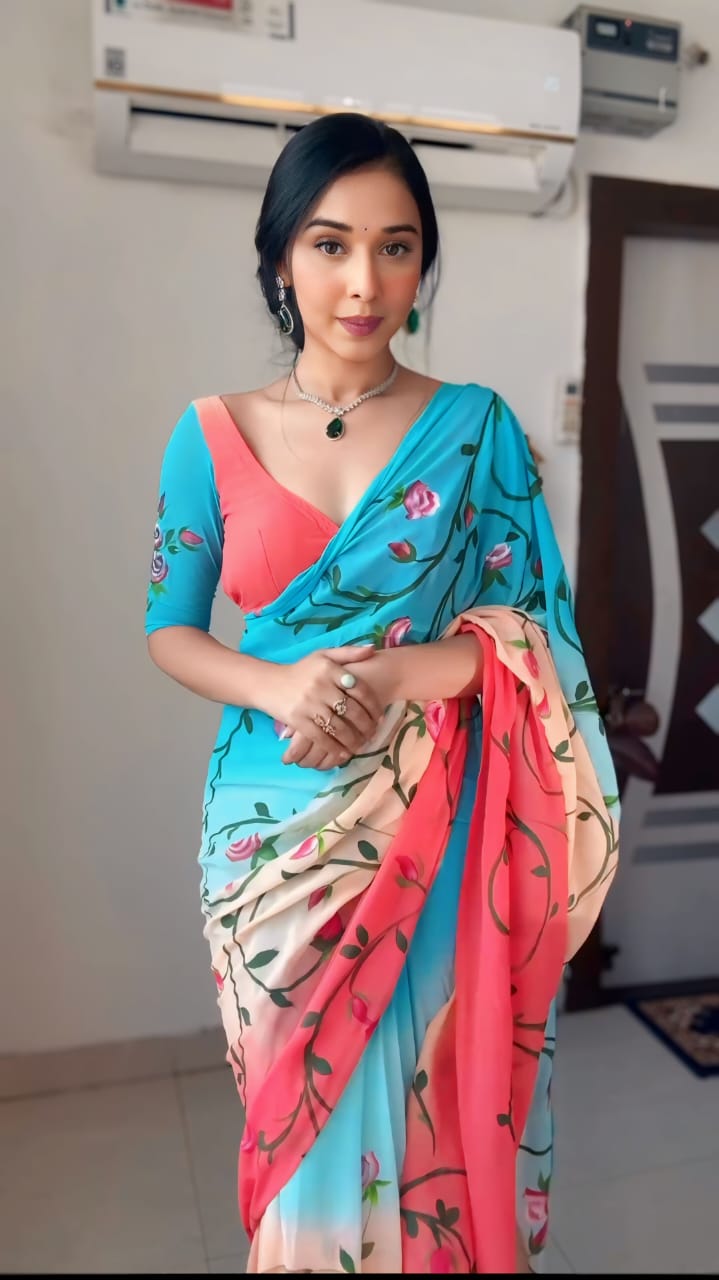 1 MIN READY TO WEAR SAREE IN PURE SOFT GEORGETTE WITH BLOUSE